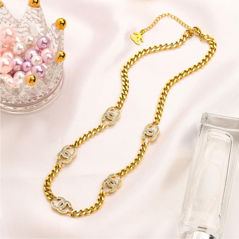 Gold Chain with rhinestone icons